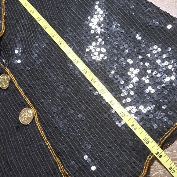 Ivana Trump Vintage Black Sequin Jacket Blazer Size XL Gold Trim Evening Bling - Picture 11 of 14